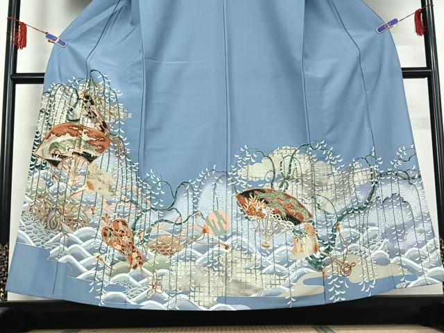 平和屋着物▽色留訪問着 単衣 立波花文 金彩 洗える着物 AABE3388jh