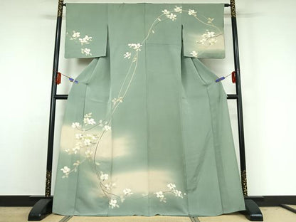 平和屋着物▽訪問着 単衣 枝花文 暈し染め 正絹 逸品 AABE3389jh