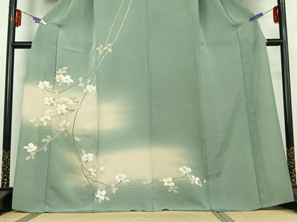 平和屋着物▽訪問着 単衣 枝花文 暈し染め 正絹 逸品 AABE3389jh