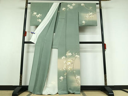 平和屋着物▽訪問着 単衣 枝花文 暈し染め 正絹 逸品 AABE3389jh