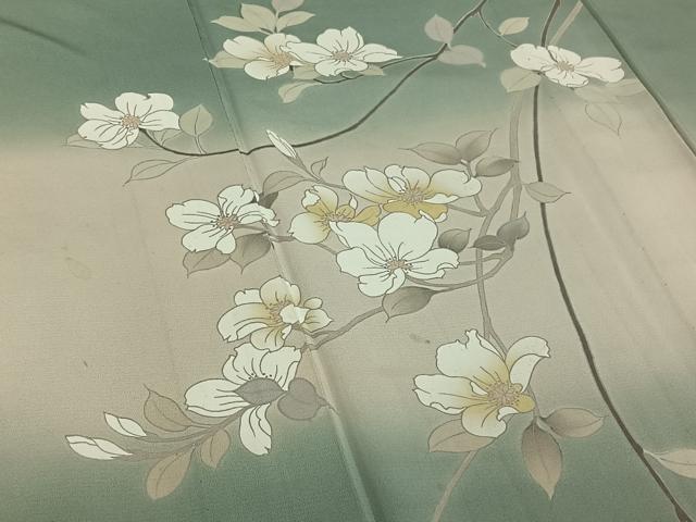平和屋着物▽訪問着 単衣 枝花文 暈し染め 正絹 逸品 AABE3389jh