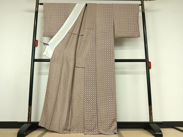 平和屋着物▽お召　単衣　格子　正絹　逸品　AABE3390jh