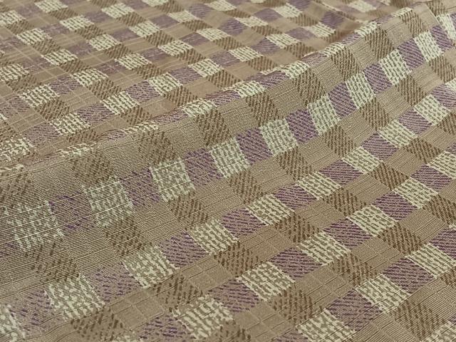 平和屋着物▽お召　単衣　格子　正絹　逸品　AABE3390jh