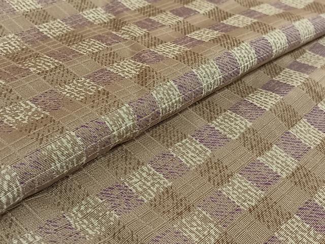 平和屋着物▽お召　単衣　格子　正絹　逸品　AABE3390jh