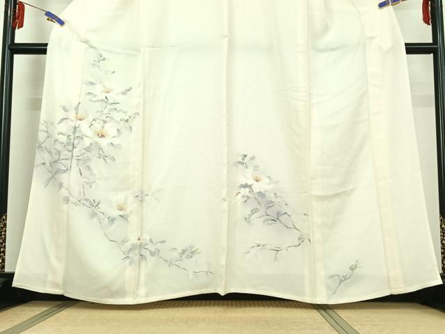 平和屋着物▽訪問着 単衣 手描き 刺繍 枝花文 暈し染め 正絹 逸品 AABE3392jh
