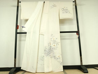 平和屋着物▽訪問着 単衣 手描き 刺繍 枝花文 暈し染め 正絹 逸品 AABE3392jh
