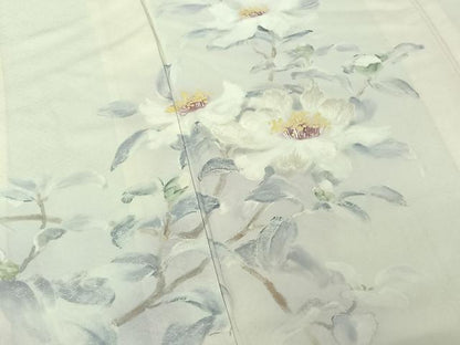 平和屋着物▽訪問着 単衣 手描き 刺繍 枝花文 暈し染め 正絹 逸品 AABE3392jh