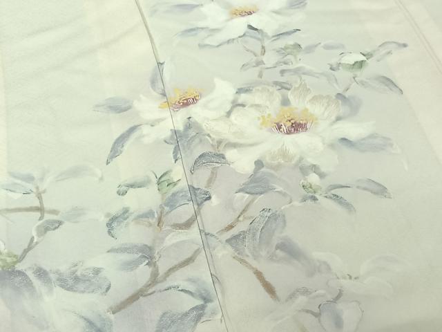 平和屋着物▽訪問着 単衣 手描き 刺繍 枝花文 暈し染め 正絹 逸品 AABE3392jh