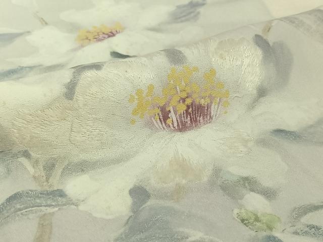 平和屋着物▽訪問着 単衣 手描き 刺繍 枝花文 暈し染め 正絹 逸品 AABE3392jh