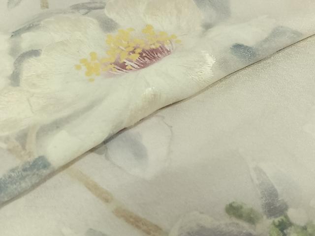 平和屋着物▽訪問着 単衣 手描き 刺繍 枝花文 暈し染め 正絹 逸品 AABE3392jh