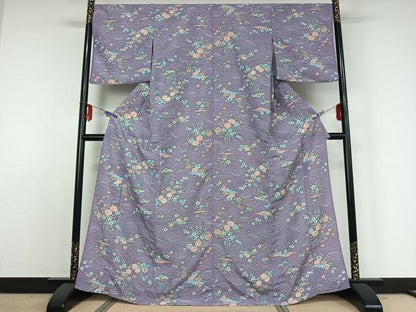 平和屋着物▽小紋 単衣 立波花文 洗える着物 AABE3393jh