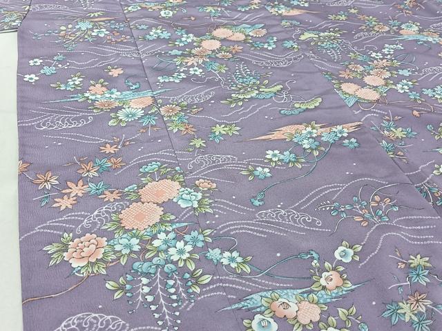 平和屋着物▽小紋 単衣 立波花文 洗える着物 AABE3393jh