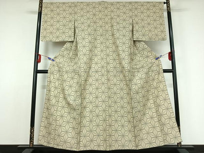 平和屋着物▽小紋　単衣　麻の葉文様　洗える着物　AABE3394jh
