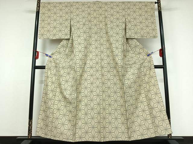 平和屋着物▽小紋　単衣　麻の葉文様　洗える着物　AABE3394jh