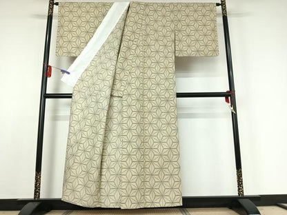 平和屋着物▽小紋　単衣　麻の葉文様　洗える着物　AABE3394jh