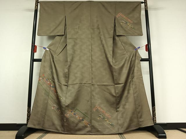 平和屋着物▽訪問着 単衣 幾何学花文 金彩 洗える着物 AABE3395jh