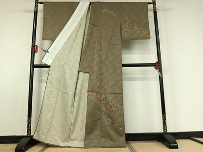 平和屋着物▽訪問着 単衣 幾何学花文 金彩 洗える着物 AABE3395jh