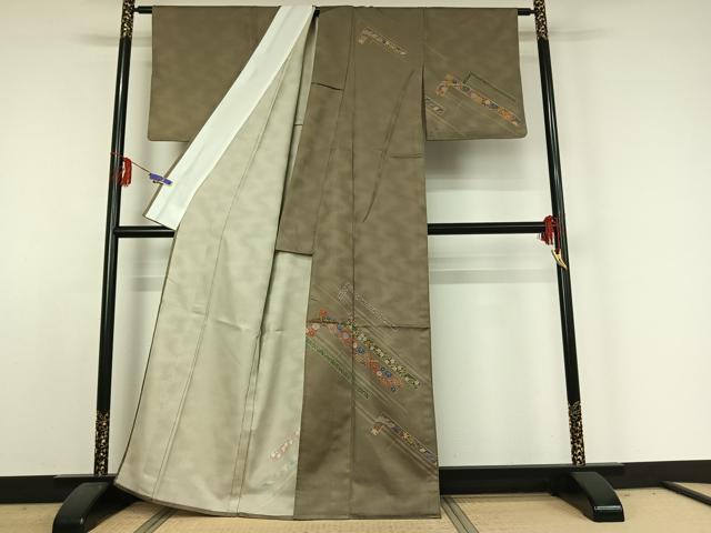 平和屋着物▽訪問着 単衣 幾何学花文 金彩 洗える着物 AABE3395jh