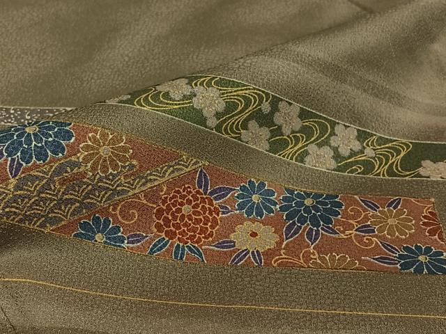 平和屋着物▽訪問着 単衣 幾何学花文 金彩 洗える着物 AABE3395jh