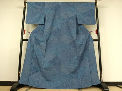 平和屋着物▽小紋 単衣 切嵌花文 洗える着物 AABE3396jh