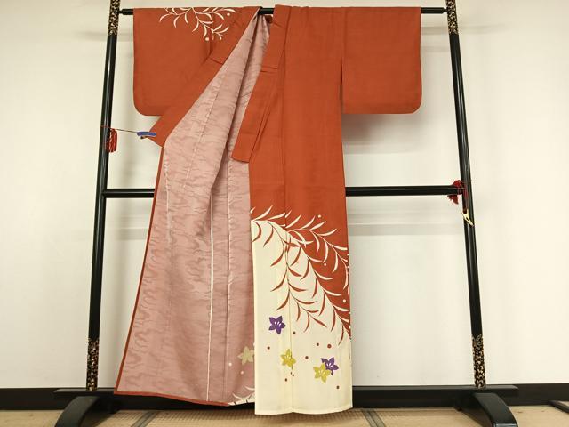 平和屋着物▽訪問着 単衣 草花文 洗える着物 AABE3397jh