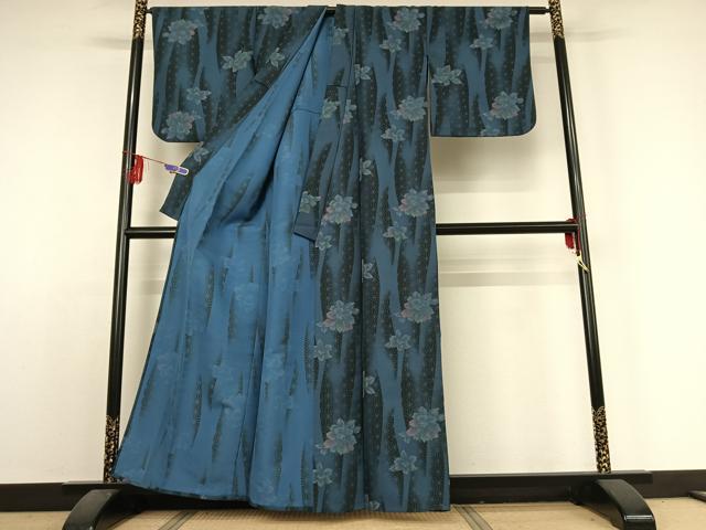 平和屋着物▽小紋 単衣 立涌花文 洗える着物 AABE3399jh
