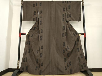 平和屋着物●お召　短冊枝葉文　正絹　逸品　AABE3422ck