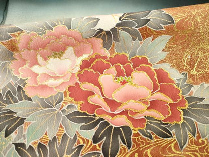 平和屋着物●京友禅の第一人者 松井青々 黒留袖 駒刺繍 地紙花丸文 上代180万 浜ちりめん 金銀彩 仮絵羽 正絹 逸品 未使用 AABE3431ck
