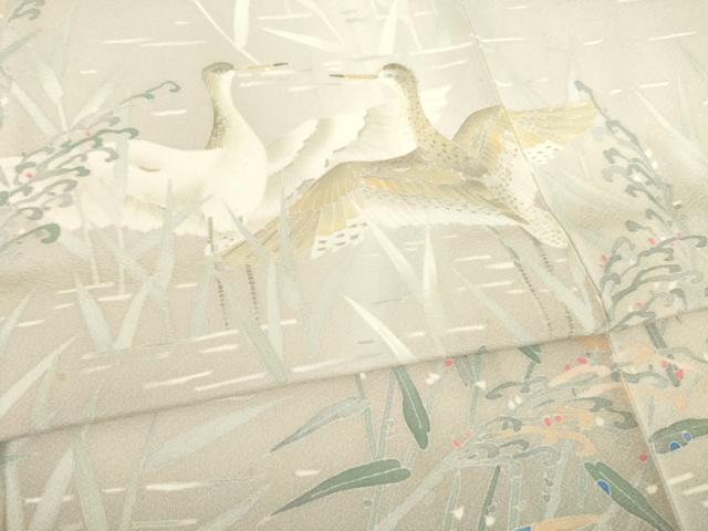 平和屋着物○本加賀友禅作家 柿本一郎 訪問着 群れ鳥 正絹 逸品