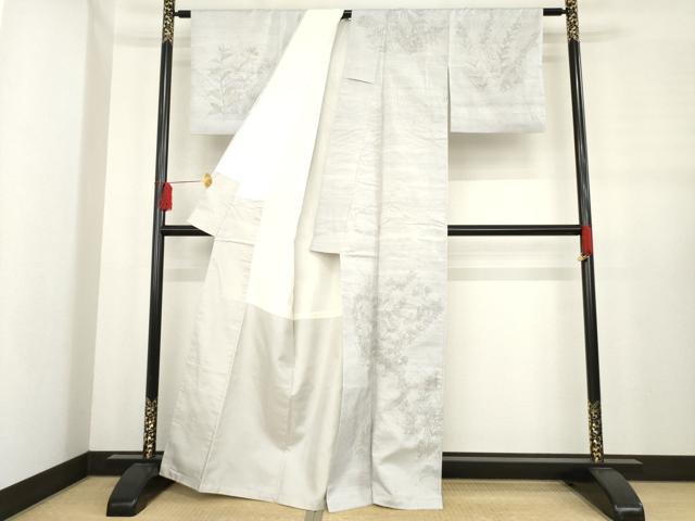 平和屋着物●訪問着　紬地　手描き　草花文　正絹　逸品　AABE3457ck