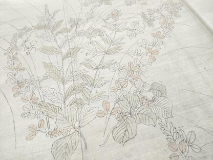 平和屋着物●訪問着　紬地　手描き　草花文　正絹　逸品　AABE3457ck