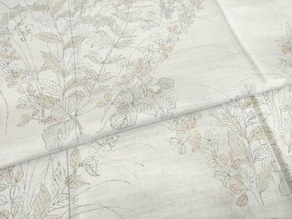 平和屋着物●訪問着　紬地　手描き　草花文　正絹　逸品　AABE3457ck