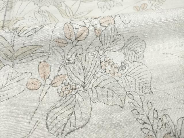 平和屋着物●訪問着　紬地　手描き　草花文　正絹　逸品　AABE3457ck