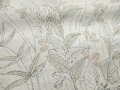平和屋着物●訪問着　紬地　手描き　草花文　正絹　逸品　AABE3457ck