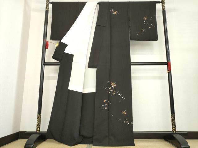 平和屋着物●訪問着　竹屋町刺繍　沢瀉　黒地　金彩　正絹　逸品　AABE3464ck