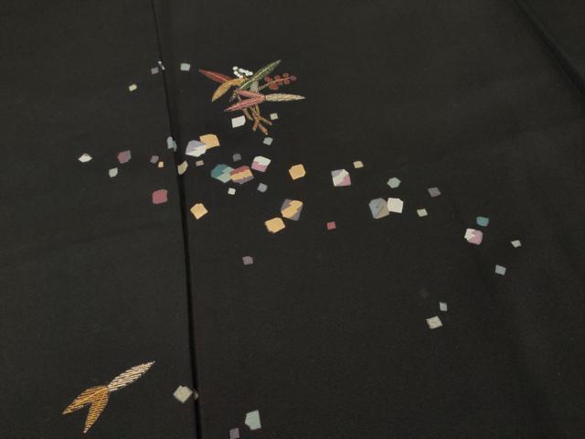 平和屋着物●訪問着　竹屋町刺繍　沢瀉　黒地　金彩　正絹　逸品　AABE3464ck