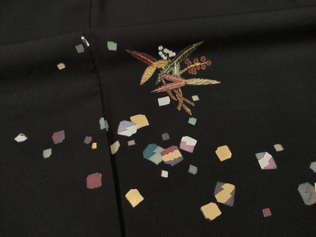 平和屋着物●訪問着　竹屋町刺繍　沢瀉　黒地　金彩　正絹　逸品　AABE3464ck