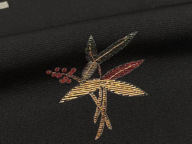 平和屋着物●訪問着　竹屋町刺繍　沢瀉　黒地　金彩　正絹　逸品　AABE3464ck