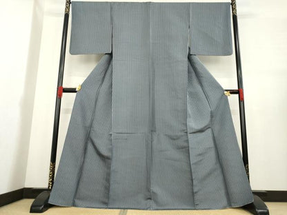 平和屋着物●上質な小紋　縞　正絹　逸品　AABE3465ck
