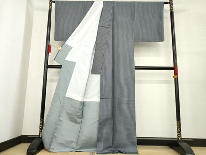 平和屋着物●上質な小紋　縞　正絹　逸品　AABE3465ck