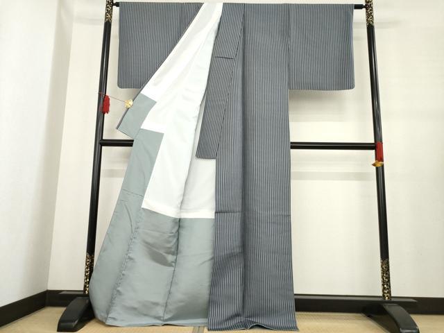 平和屋着物●上質な小紋　縞　正絹　逸品　AABE3465ck