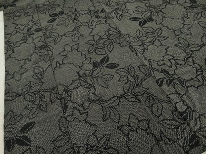 平和屋着物●お召　草花文　黒地　正絹　逸品　AABE3467ck