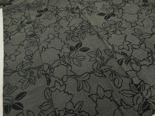 平和屋着物●お召　草花文　黒地　正絹　逸品　AABE3467ck