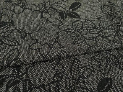 平和屋着物●お召　草花文　黒地　正絹　逸品　AABE3467ck