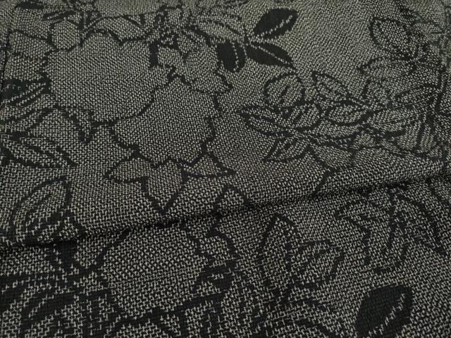 平和屋着物●お召　草花文　黒地　正絹　逸品　AABE3467ck