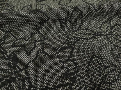 平和屋着物●お召　草花文　黒地　正絹　逸品　AABE3467ck