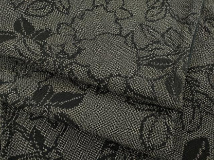 平和屋着物●お召　草花文　黒地　正絹　逸品　AABE3467ck