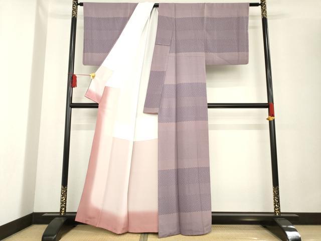 平和屋着物●訪問着 横段文 正絹 逸品 AABE3468ck