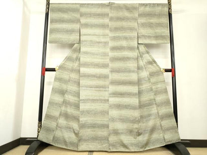 平和屋着物●上質な紬 横段霞文 正絹 逸品 AABE3478ck