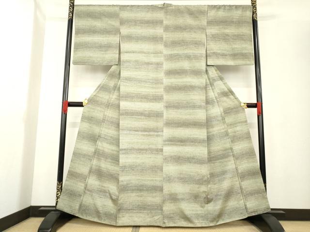 平和屋着物●上質な紬 横段霞文 正絹 逸品 AABE3478ck